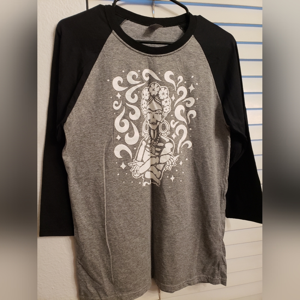 NEW Frida Kahlo Dia de los Muertos Baseball 3/4 sleeve T-shirt
